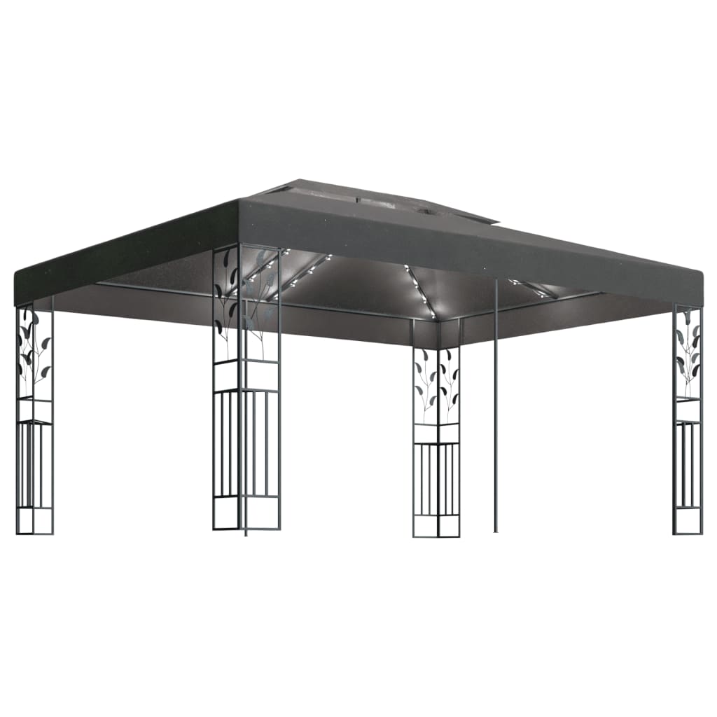 Gazebo con Tetto Doppio e Luci LED 3x4 m Antracite - homemem39