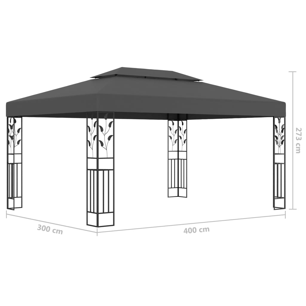 Gazebo con Tetto Doppio e Luci LED 3x4 m Antracite - homemem39