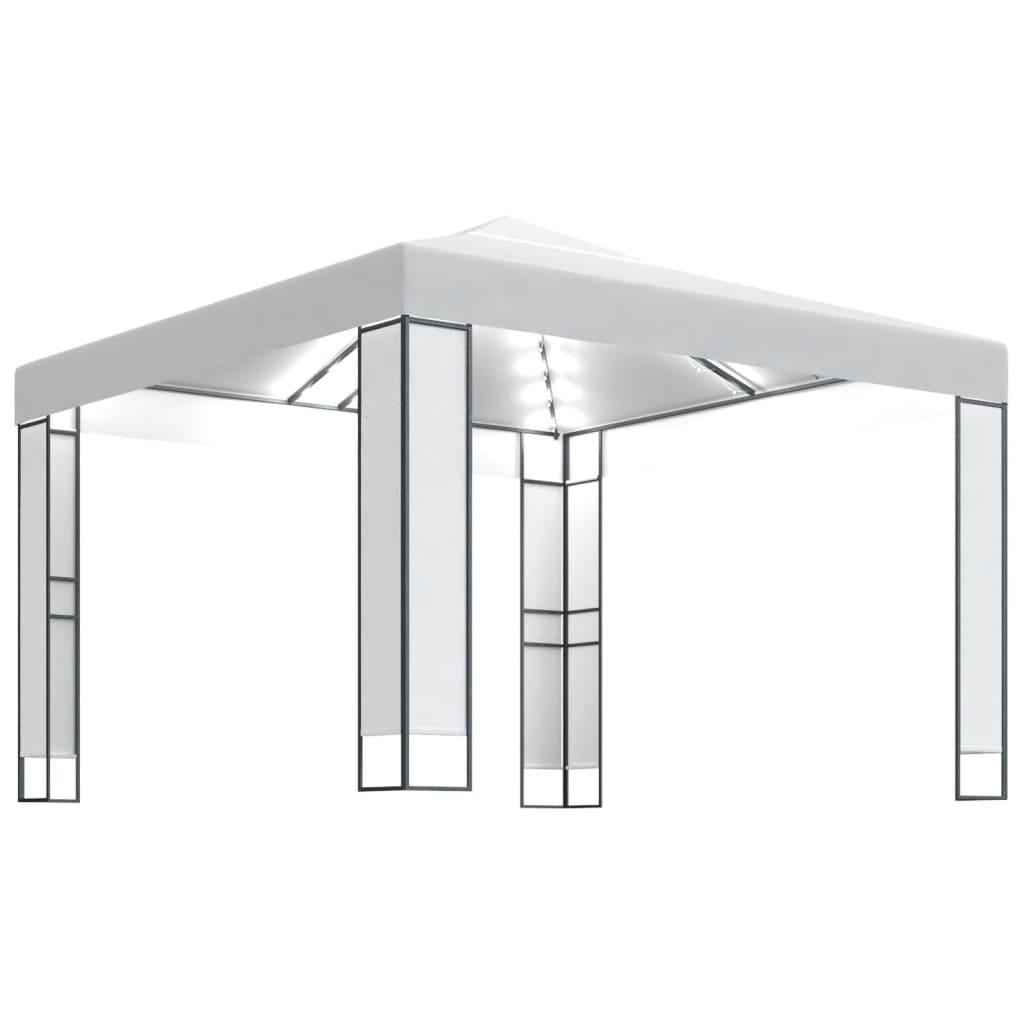 Gazebo con Tetto Doppio e Stringa di Luci LED 3x3 m Bianco - homemem39