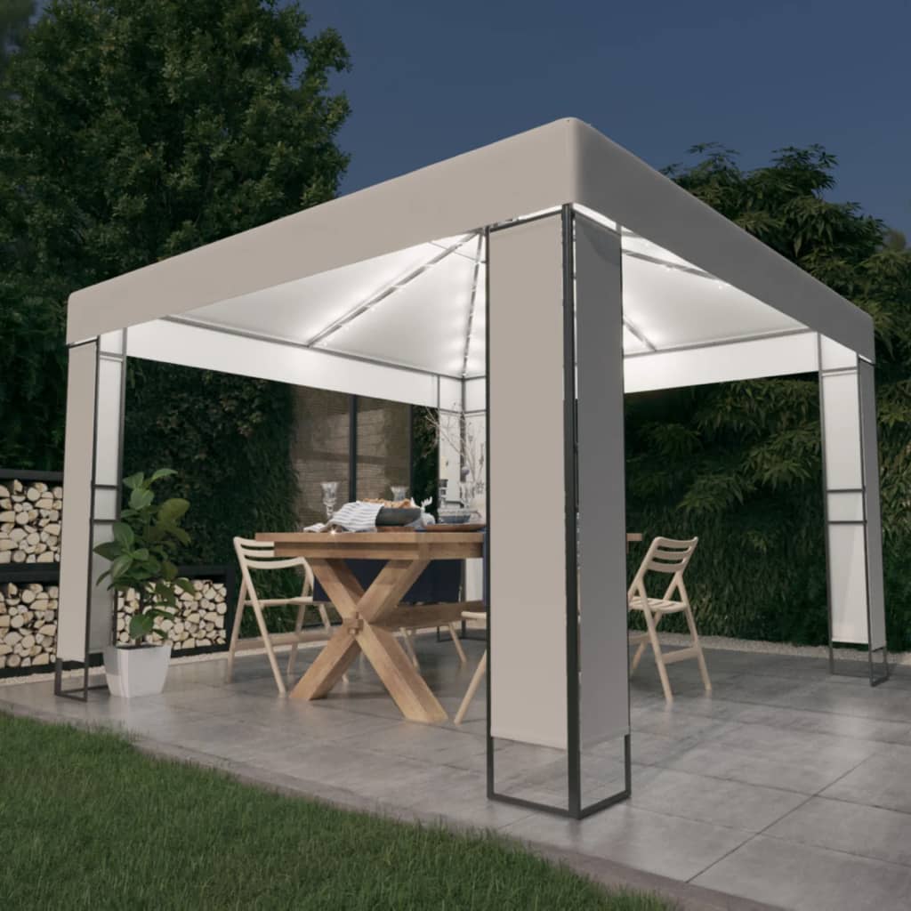 Gazebo con Tetto Doppio e Stringa di Luci LED 3x3 m Bianco - homemem39