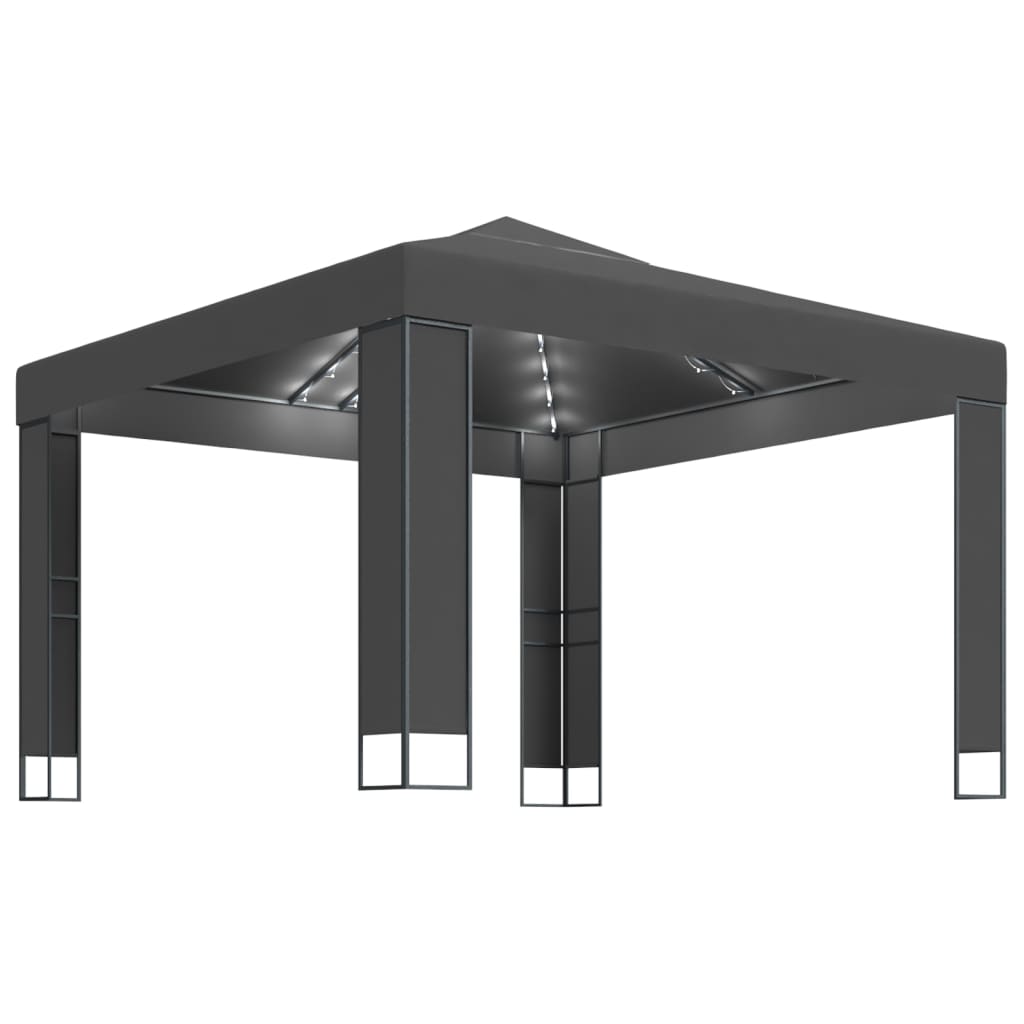 Gazebo con Tetto Doppio e Stringa di Luci LED 3x3 m Antracite - homemem39