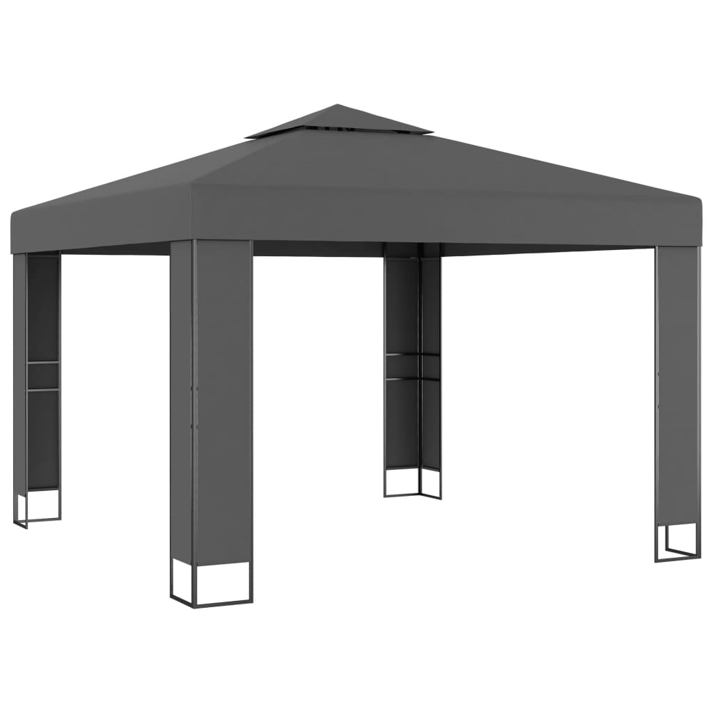 Gazebo con Tetto Doppio e Stringa di Luci LED 3x3 m Antracite - homemem39