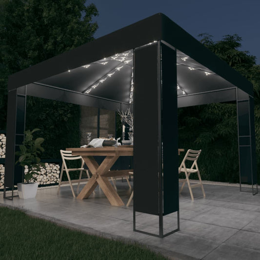 Gazebo con Tetto Doppio e Stringa di Luci LED 3x3 m Antracite - homemem39