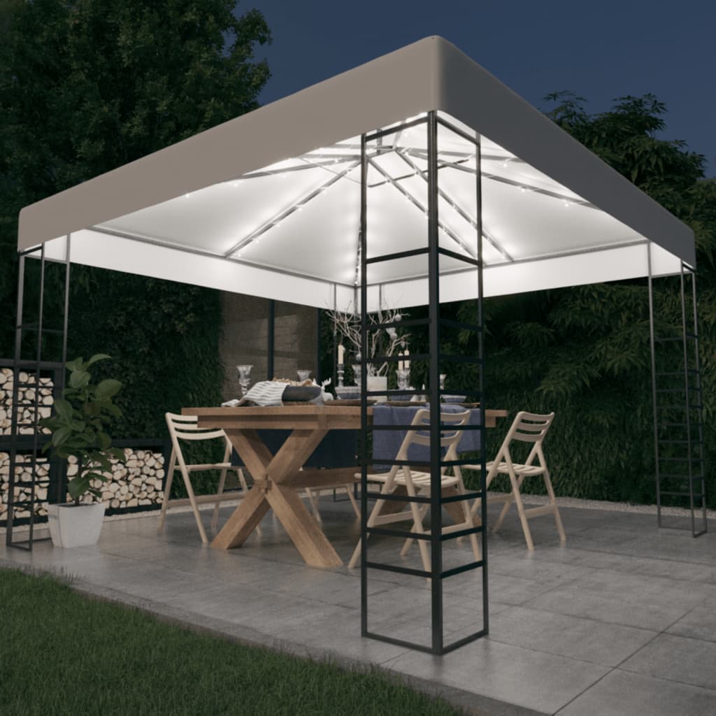 Gazebo da Giardino con Luci a Stringa LED 3x3 m Bianco - homemem39