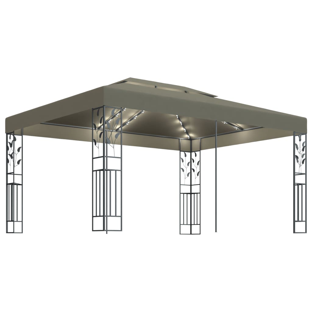 Gazebo con Tetto Doppio e Luci LED 3x4 m Grigio Talpa - homemem39