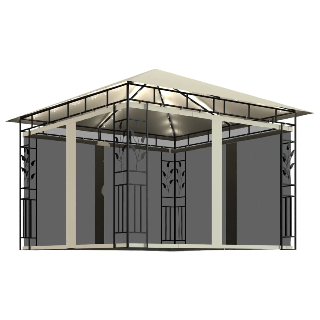 Gazebo con Zanzariera e Luci LED 3x3x2,73 m Crema - homemem39