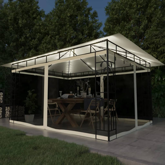 Gazebo con Zanzariera e Luci LED 4x3x2,73 m Crema - homemem39