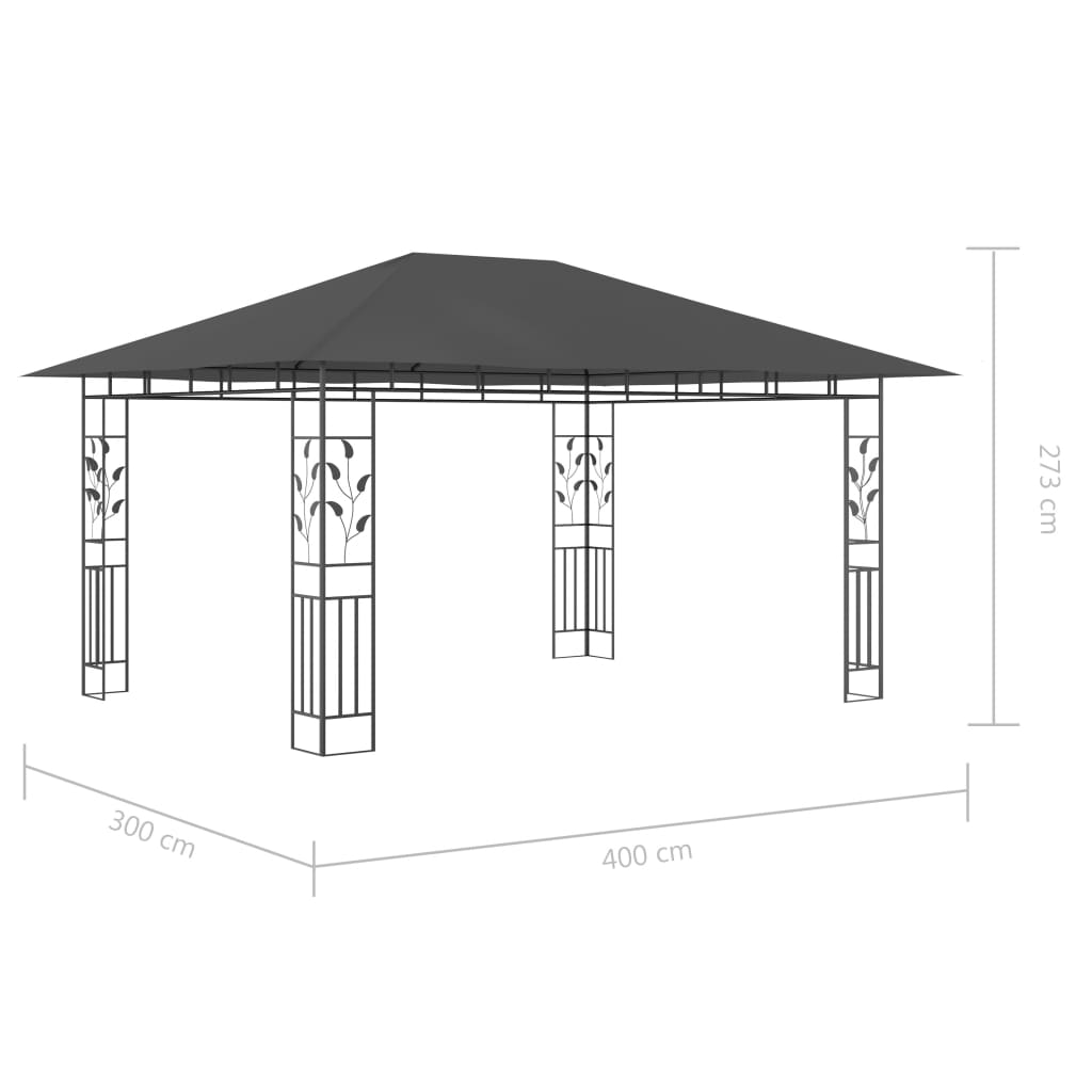 Gazebo con Zanzariera e Luci LED 4x3x2,73 m Antracite - homemem39