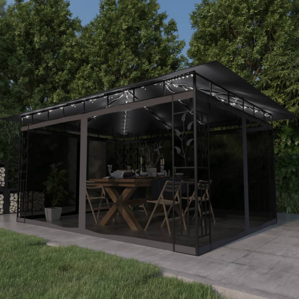 Gazebo con Zanzariera e Luci LED 4x3x2,73 m Antracite - homemem39