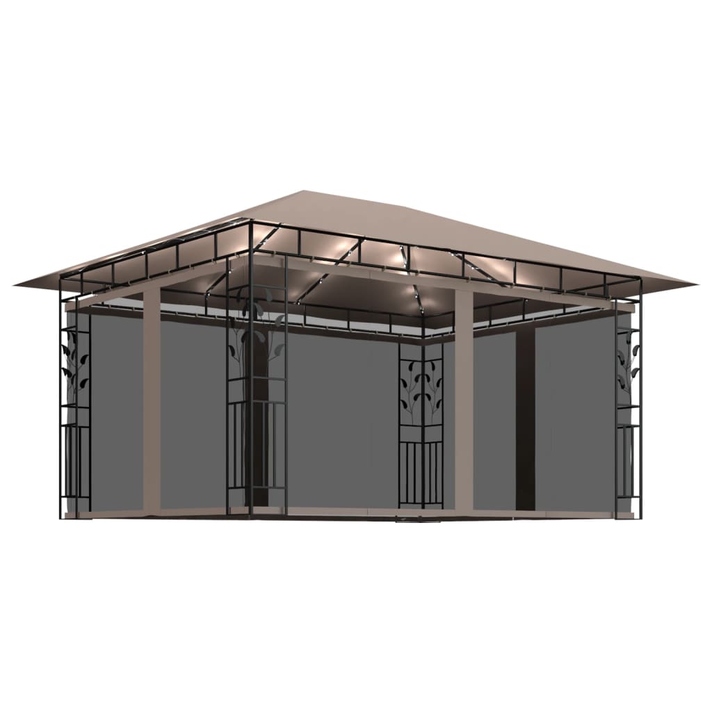 Gazebo con Zanzariera Luci LED 4x3x2,73 m Grigio Talpa - homemem39