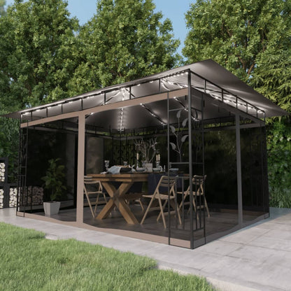 Gazebo con Zanzariera Luci LED 4x3x2,73 m Grigio Talpa - homemem39