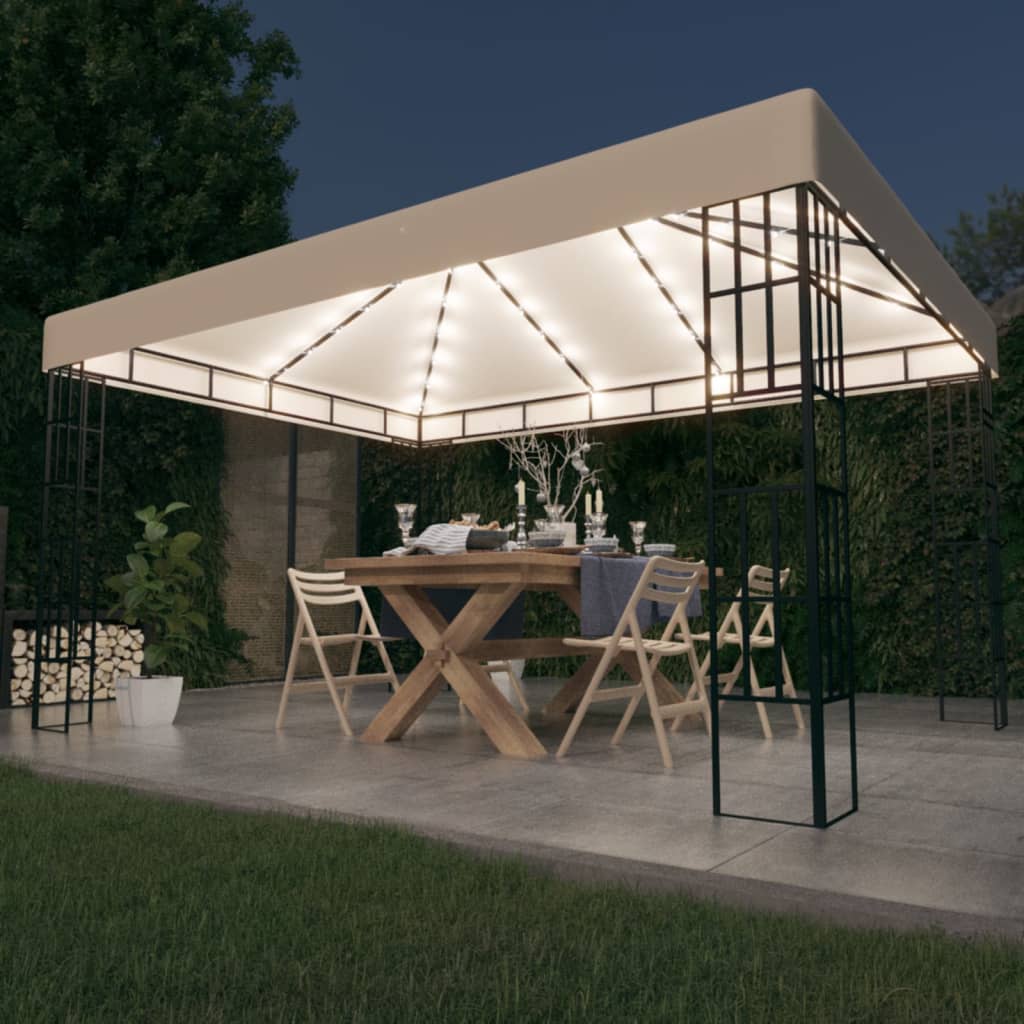 Gazebo con Stringa di Luci LED 3x4 m Crema - homemem39