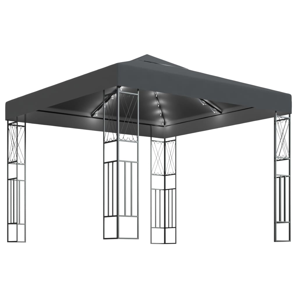 Gazebo con Stringa di Luci LED 3x3 m in Tessuto Antracite - homemem39