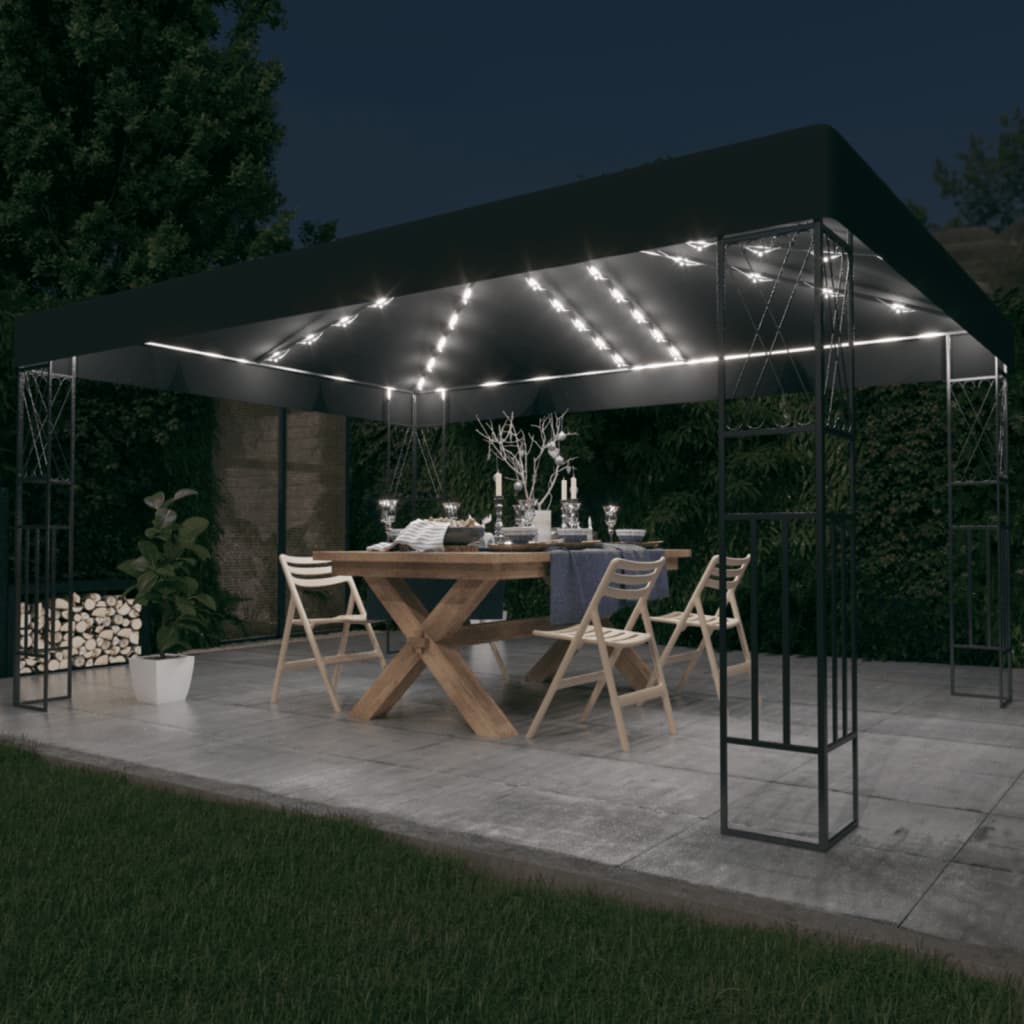 Gazebo con Stringa di Luci LED 3x4 m in Tessuto Antracite - homemem39