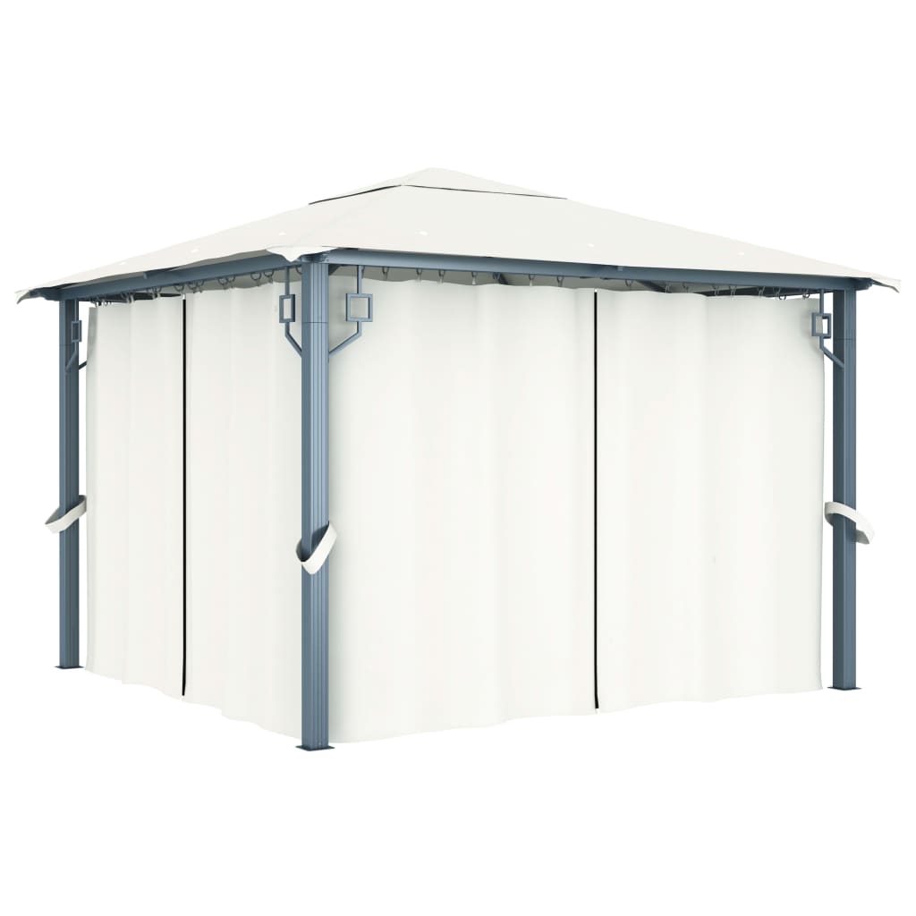 Gazebo con Tende Stringa di Luci LED 300x300 cm Crema Alluminio - homemem39