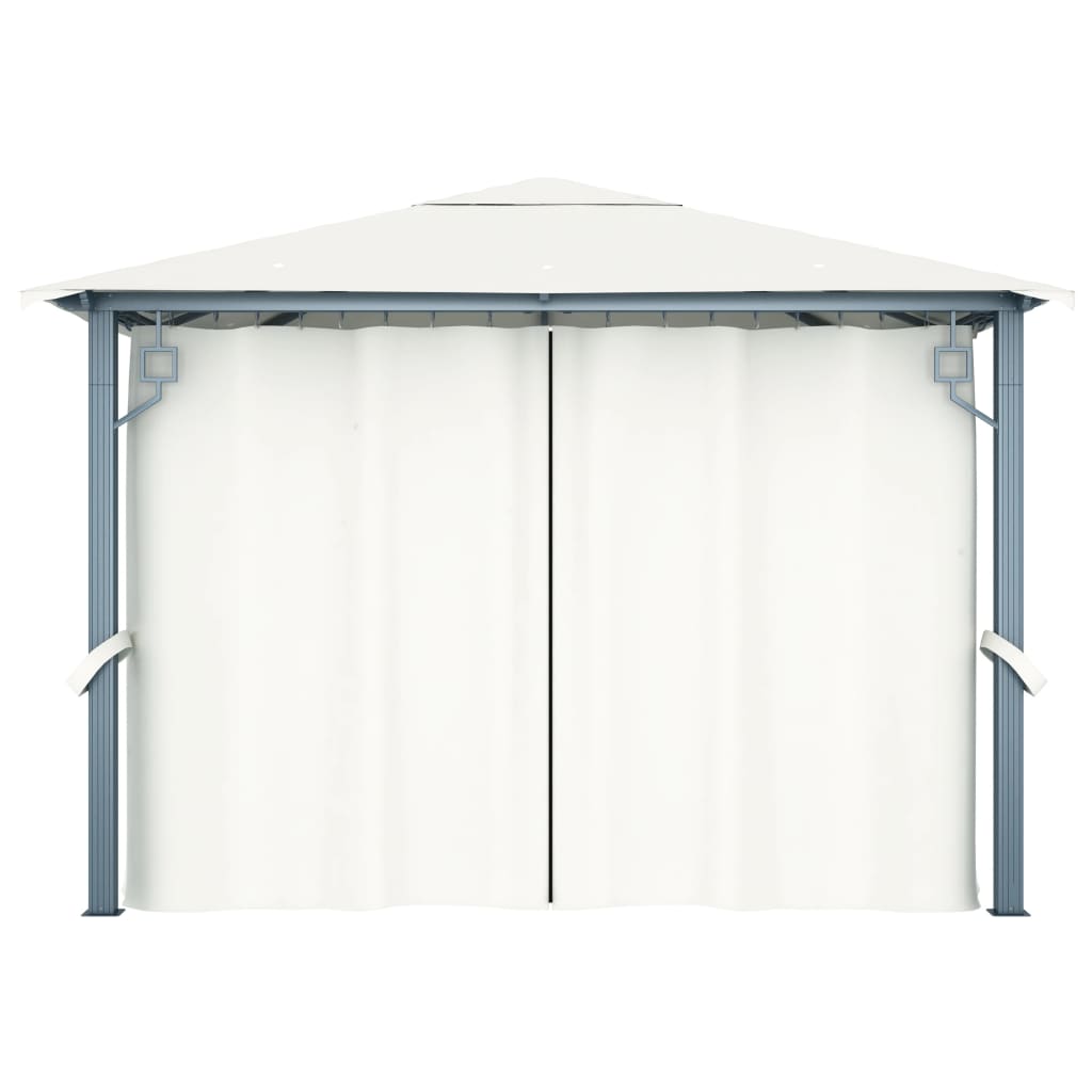 Gazebo con Tende Stringa di Luci LED 300x300 cm Crema Alluminio - homemem39