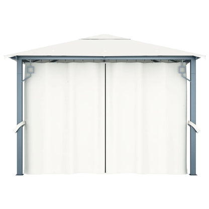 Gazebo con Tende Stringa di Luci LED 300x300 cm Crema Alluminio - homemem39