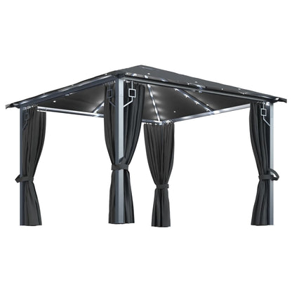 Gazebo con Tende e Luci LED 300x300 cm Antracite in Alluminio - homemem39