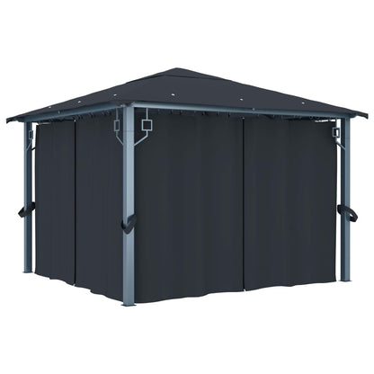 Gazebo con Tende e Luci LED 300x300 cm Antracite in Alluminio - homemem39