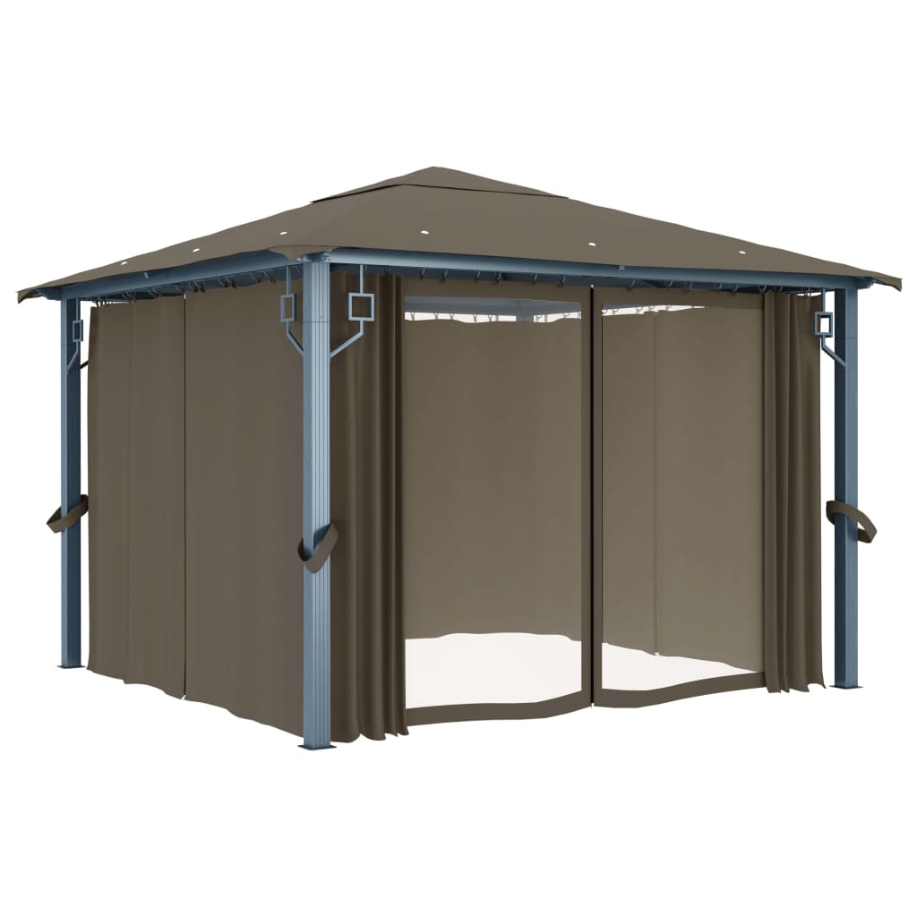 Gazebo con Tende e Luci LED 300x300 cm Grigio Talpa Alluminio - homemem39