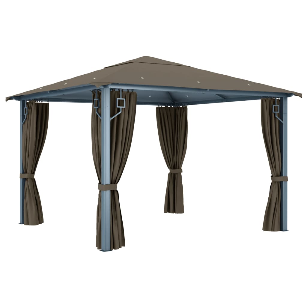 Gazebo con Tende e Luci LED 300x300 cm Grigio Talpa Alluminio - homemem39