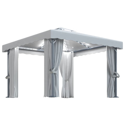 Gazebo con Tende e Stringa di Luci LED 3x3 m Bianco Crema - homemem39