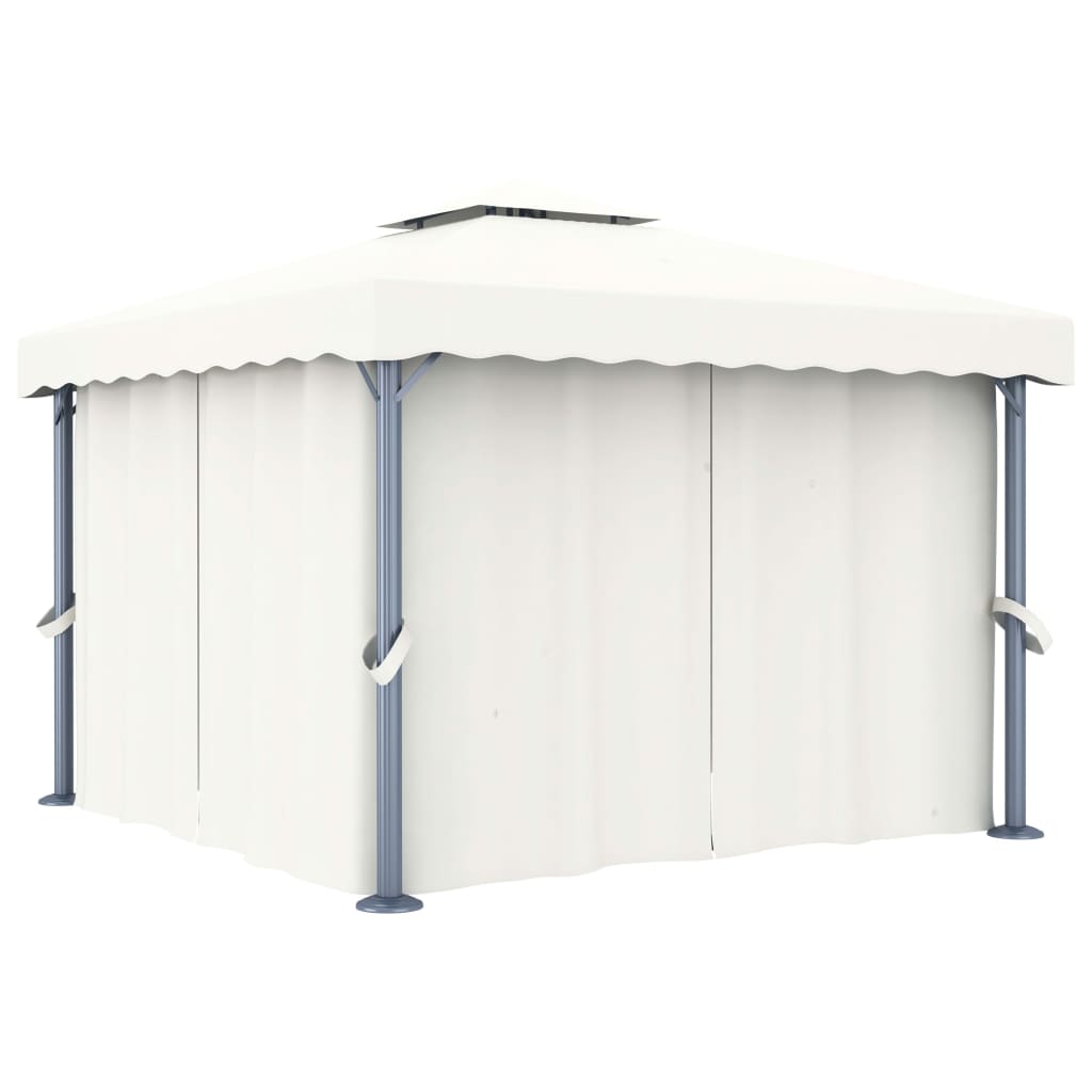 Gazebo con Tende e Stringa di Luci LED 3x3 m Bianco Crema - homemem39