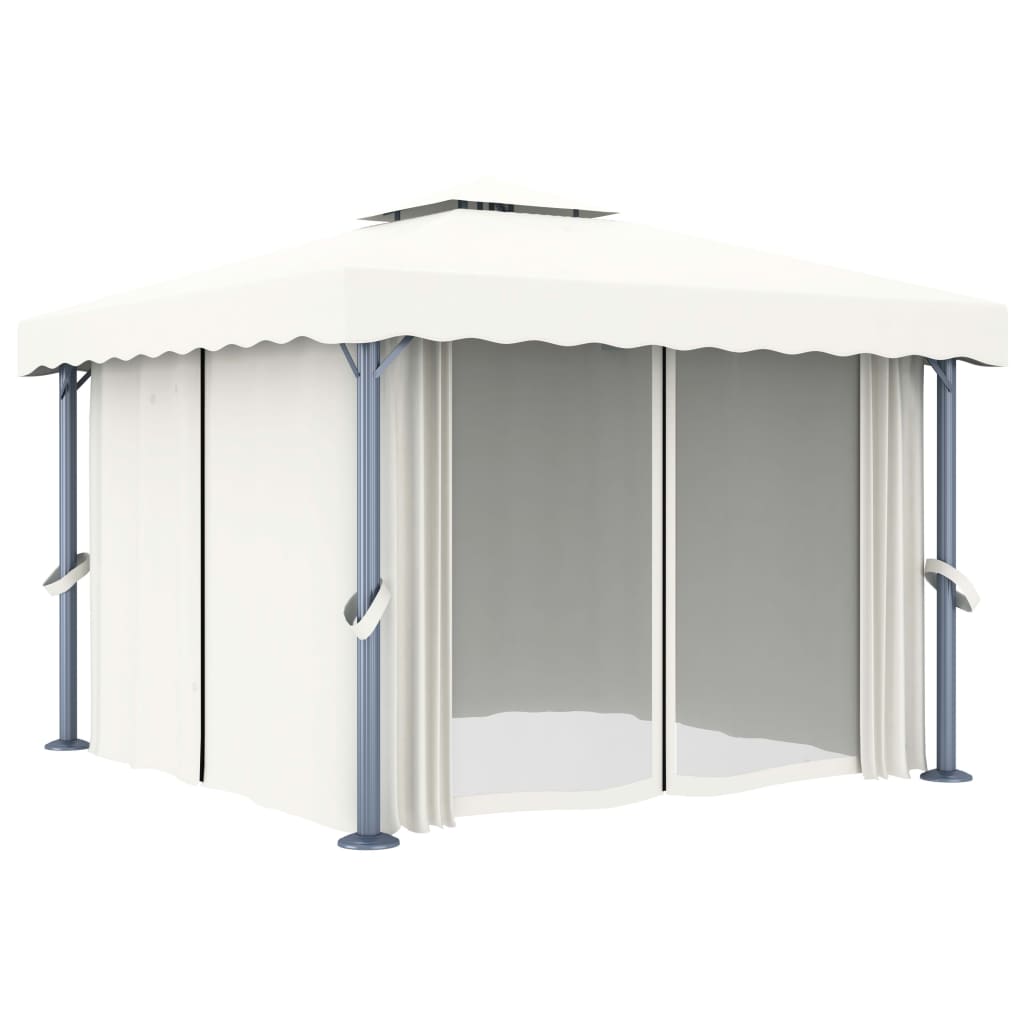 Gazebo con Tende e Stringa di Luci LED 3x3 m Bianco Crema - homemem39