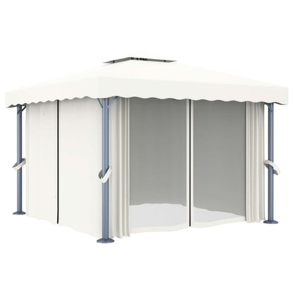 Gazebo con Tende e Stringa di Luci LED 3x3 m Bianco Crema - homemem39