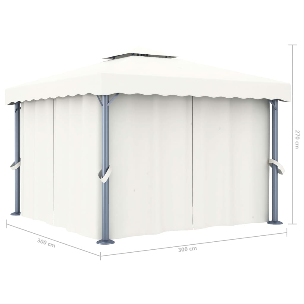 Gazebo con Tende e Stringa di Luci LED 3x3 m Bianco Crema - homemem39