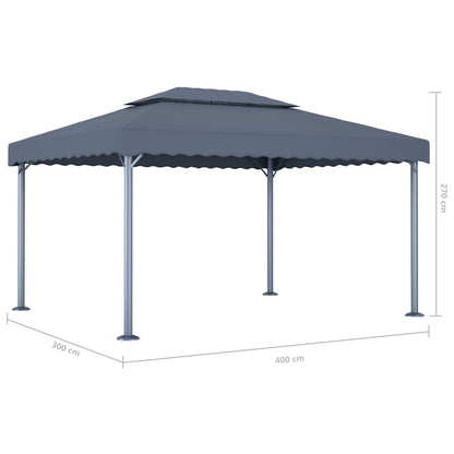 Gazebo con Pareti e Luci LED 400x300 cm Antracite in Alluminio - homemem39