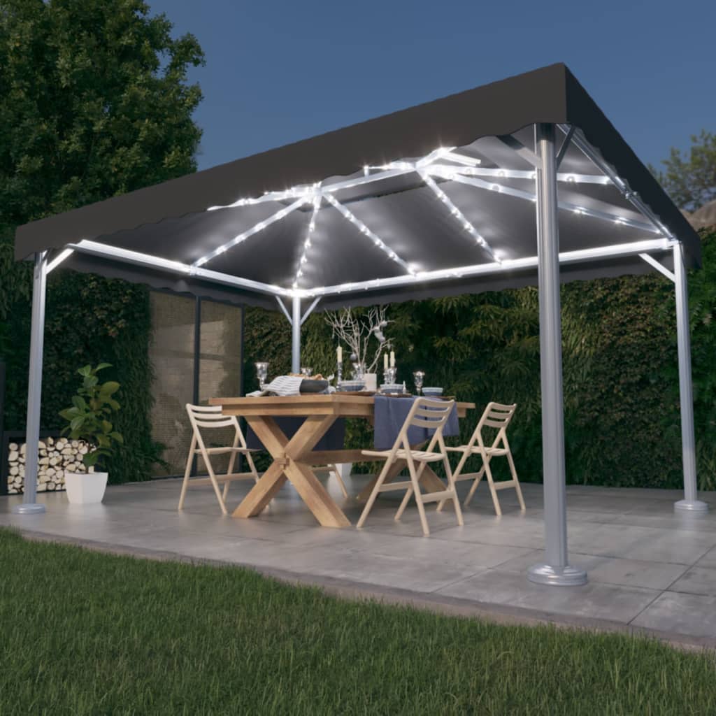 Gazebo con Pareti e Luci LED 400x300 cm Antracite in Alluminio - homemem39