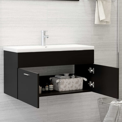 Mobile da Bagno con Lavabo Integrato Nero in Truciolato - homemem39