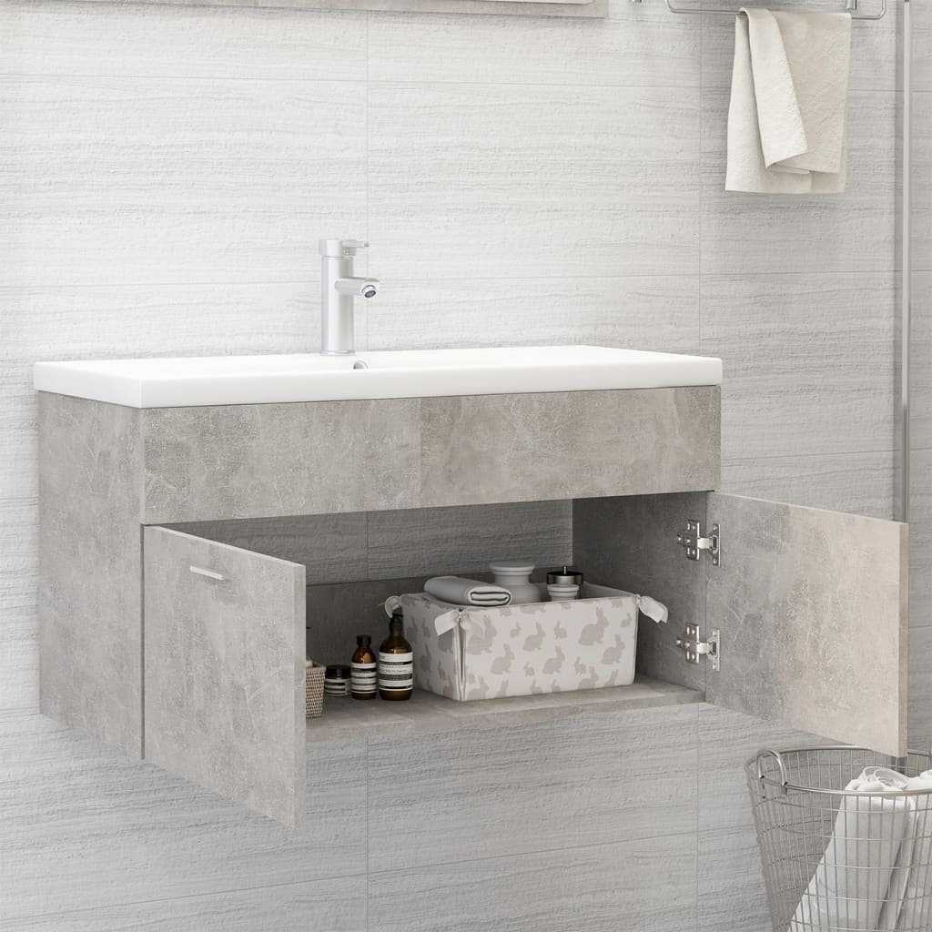 Mobile Bagno con Lavabo Integrato Grigio Cemento in Truciolato - homemem39