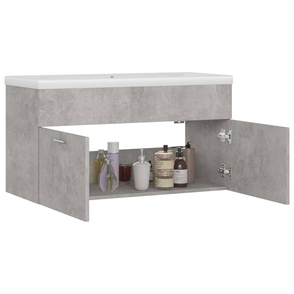 Mobile Bagno con Lavabo Integrato Grigio Cemento in Truciolato - homemem39