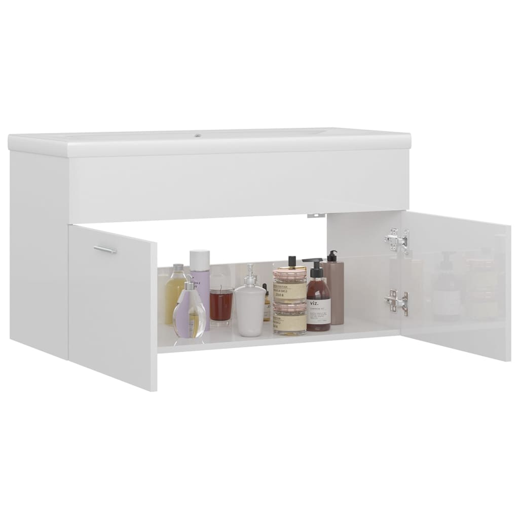 Mobile Bagno con Lavabo Integrato Bianco Lucido in Truciolato - homemem39