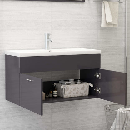 Mobile Bagno con Lavabo Integrato Grigio Lucido in Truciolato - homemem39