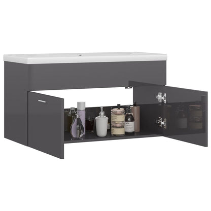 Mobile Bagno con Lavabo Integrato Grigio Lucido in Truciolato - homemem39