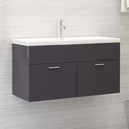 Mobile Bagno con Lavabo Integrato Grigio Lucido in Truciolato - homemem39