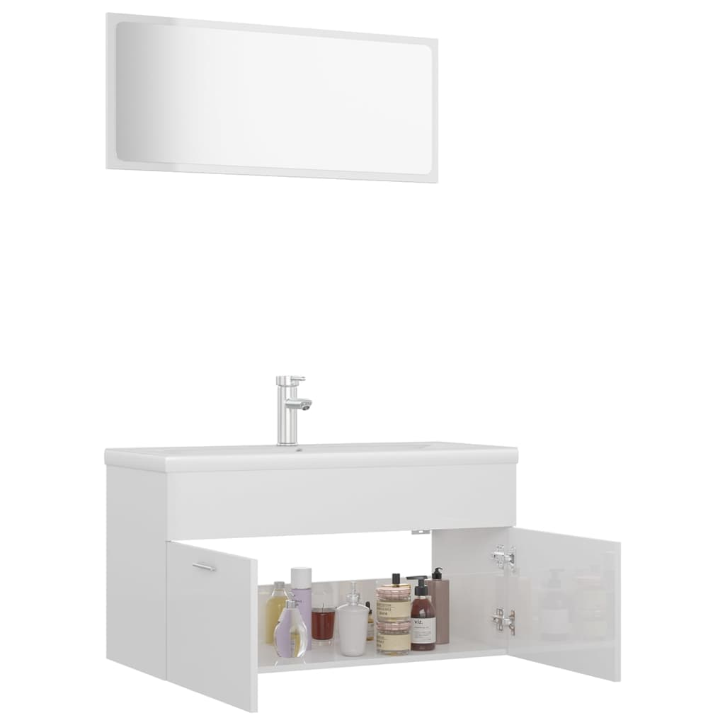 Set Mobili da Bagno Bianco Lucido in Truciolato - homemem39