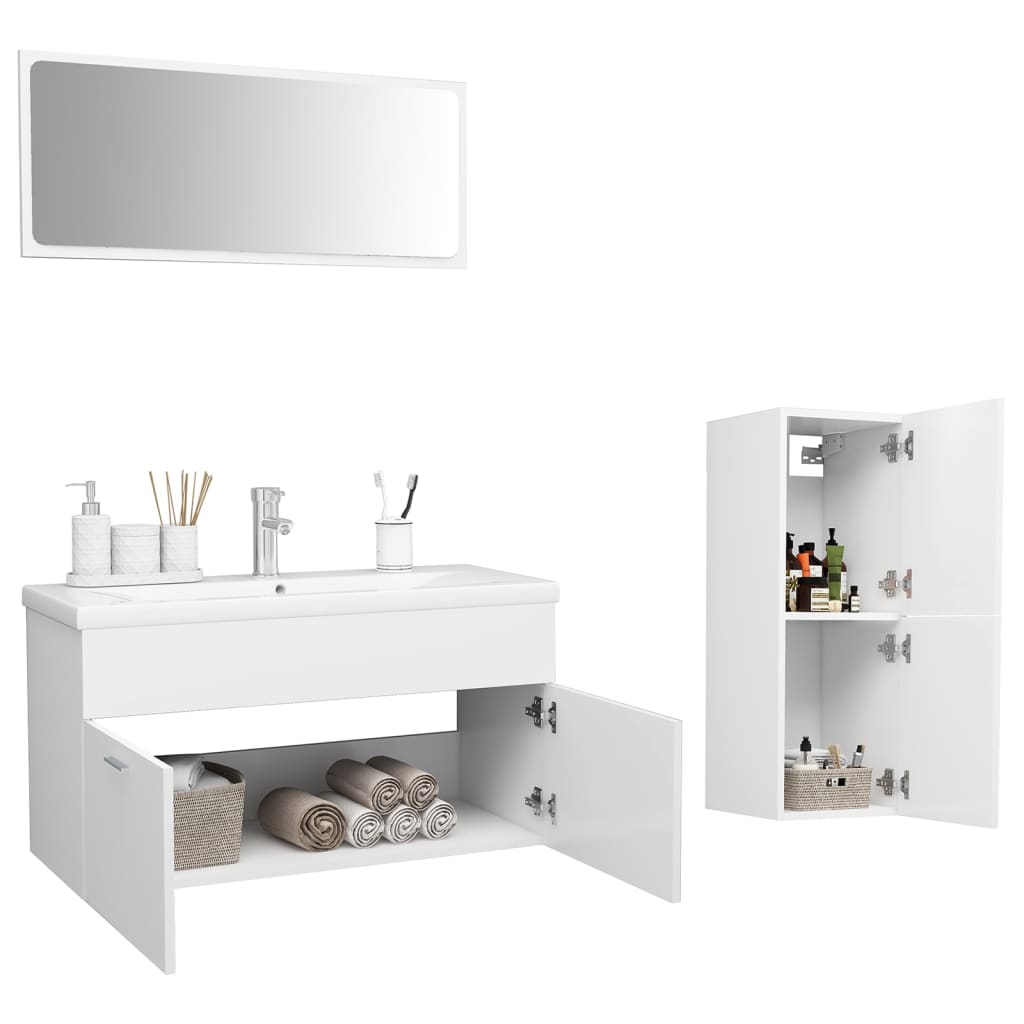 Set Mobili da Bagno Bianco in Legno Multistrato - homemem39