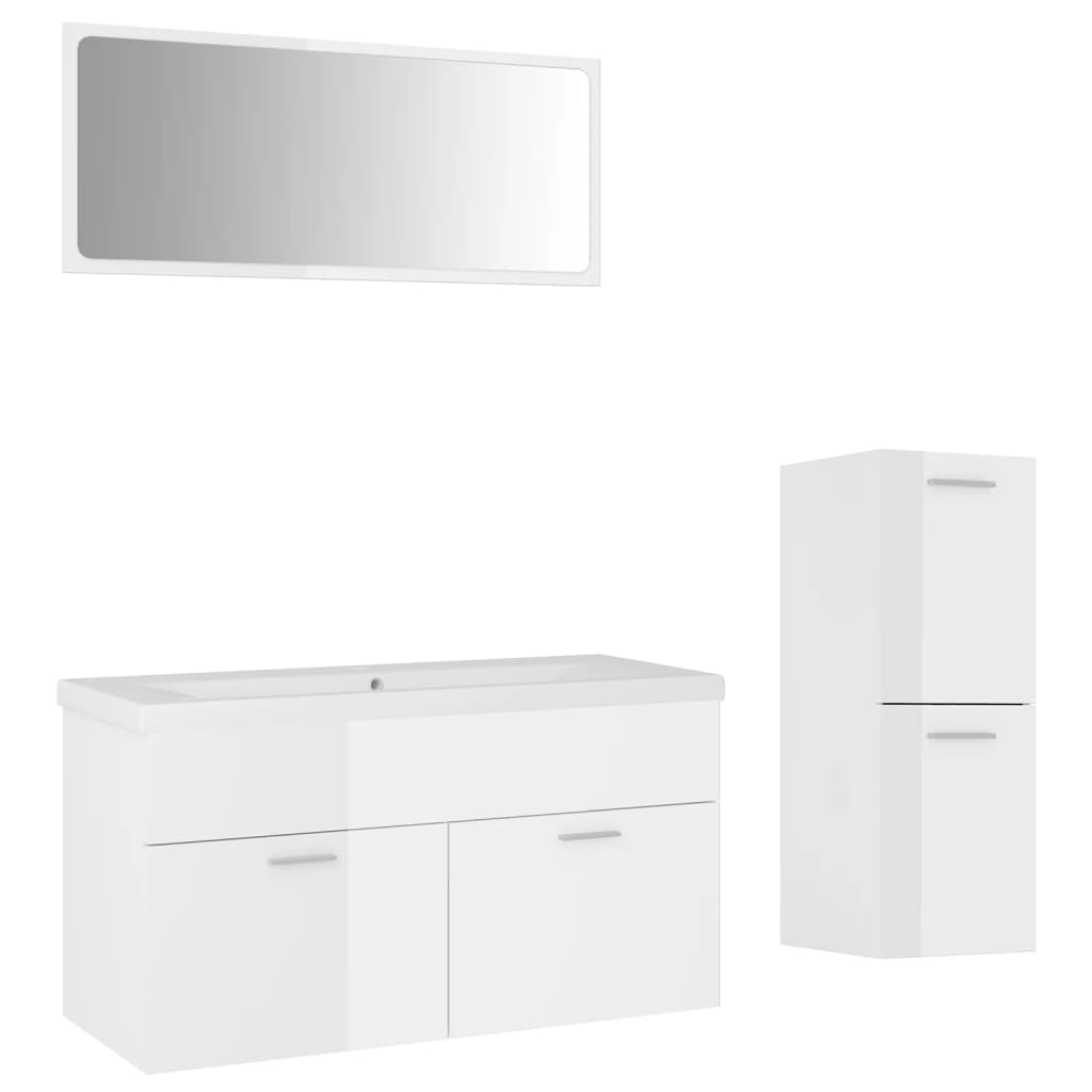 Set Mobili da Bagno Bianco Lucido in Legno Multistrato - homemem39