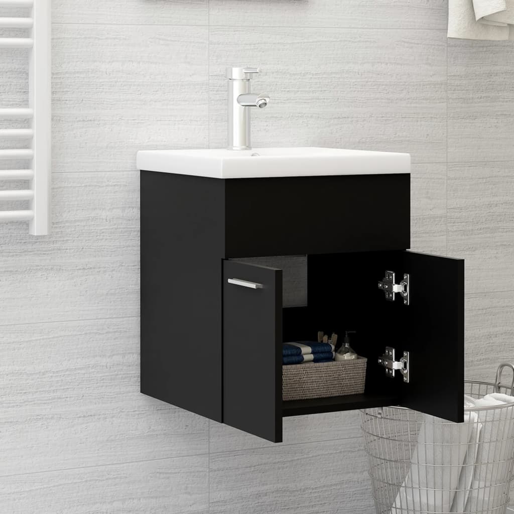 Mobile da Bagno con Lavabo Integrato Nero in Truciolato - homemem39