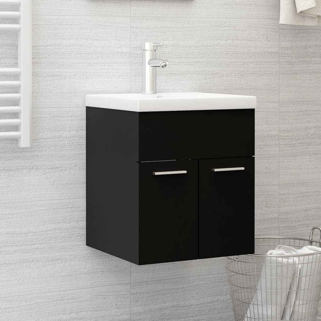 Mobile da Bagno con Lavabo Integrato Nero in Truciolato - homemem39