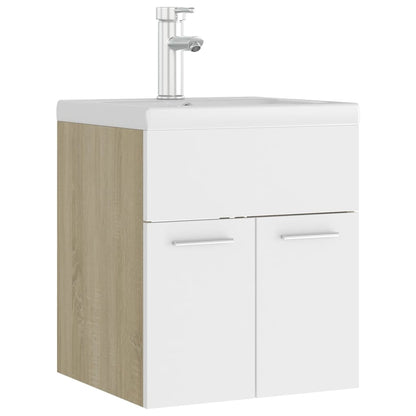 Mobile da Bagno con Lavabo Bianco e Rovere Sonoma in Truciolato - homemem39