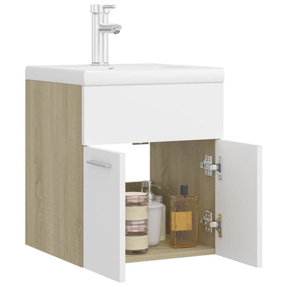 Mobile da Bagno con Lavabo Bianco e Rovere Sonoma in Truciolato - homemem39