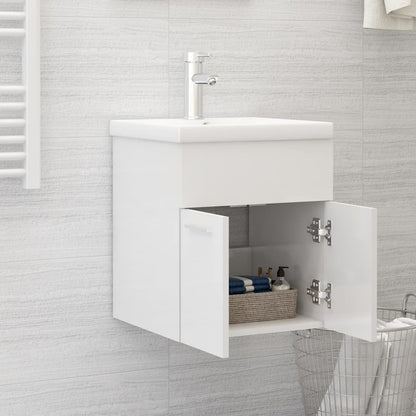 Mobile Bagno con Lavabo Integrato Bianco Lucido in Truciolato - homemem39