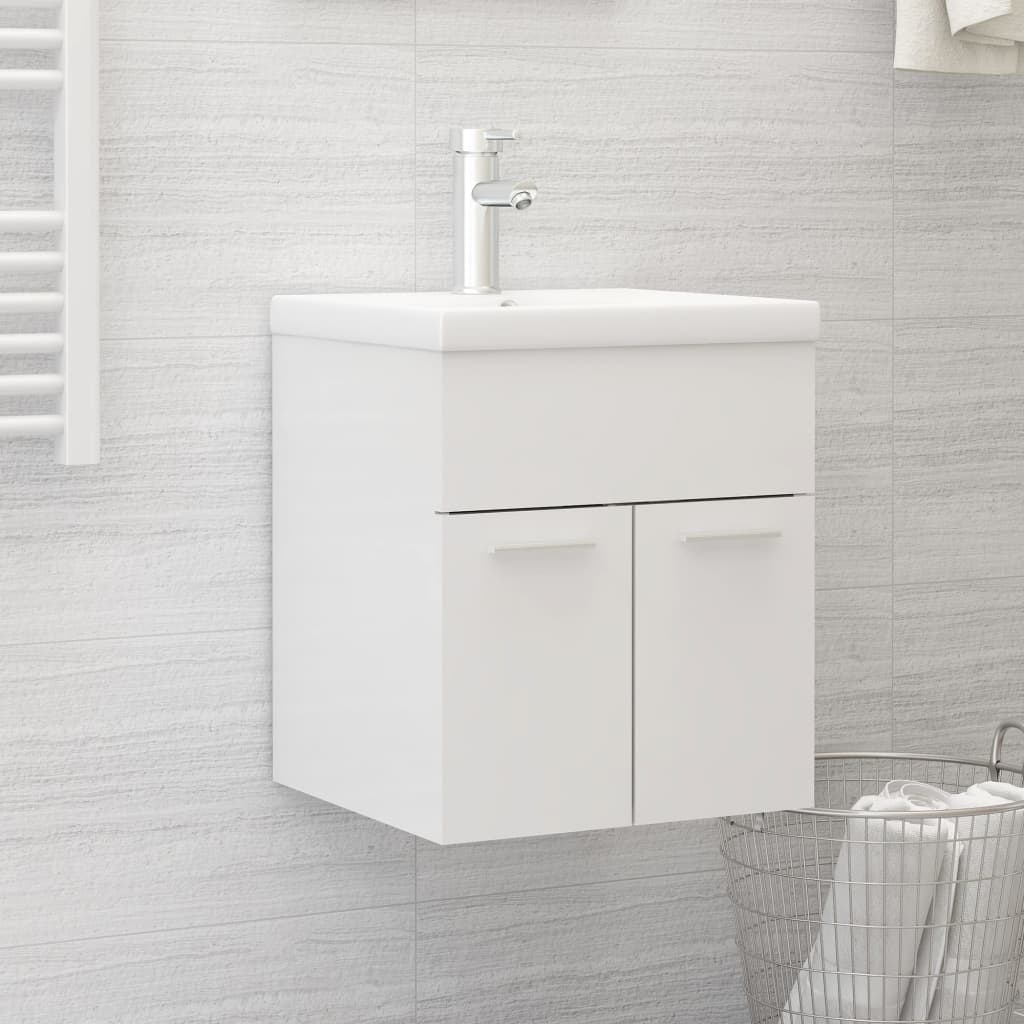 Mobile Bagno con Lavabo Integrato Bianco Lucido in Truciolato - homemem39