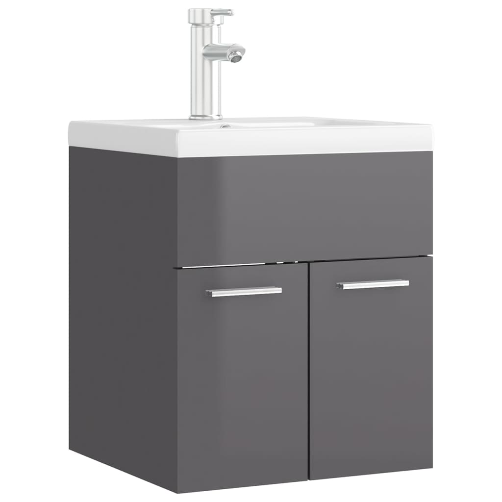 Mobile Bagno con Lavabo Integrato Grigio Lucido in Truciolato - homemem39