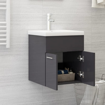 Mobile Bagno con Lavabo Integrato Grigio Lucido in Truciolato - homemem39